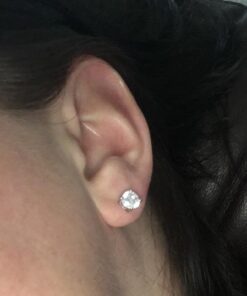 Amazon Essentials Plated Sterling Silver Cubic Zirconia Stud Earrings (Round & Princess) White/Platinum 6.5 mm Round Cut 38 51Xa0EJITTL