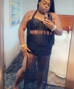 Uniarmoire Womens Plus Size High Waist Fringe Swimwear Two Piece Swimsuit 3X-Large Black 35 51Y 5BZgIxL