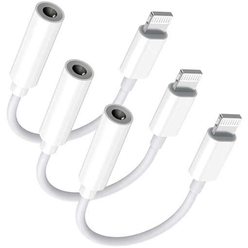 Lightning to 3.5 mm Headphone Jack Adapter, [Apple MFi Certified] 3 Pack iPhone 3.5mm Headphones/Earphones Aux Audio Dongle Adapter Compatible for 14 13 12 11 XS XR X 8 7, Support All iOS 3Pack White