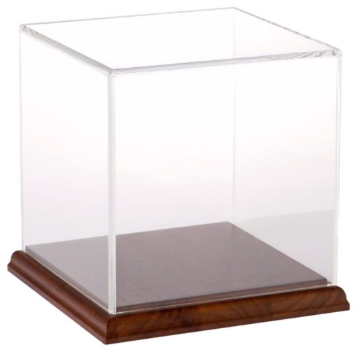 Plymor Clear Acrylic Display Case with Hardwood Base, 6" x 6" x 6"