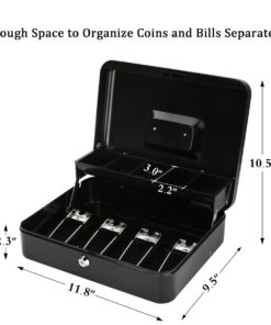 Jssmst Large Locking Cash Box with Money Tray, Lock Box with Security Cable Metal Money Box with Key Lock, Black, CB02304XL Black Key Lock 31 51YxHT32zeL
