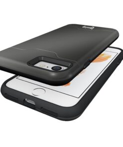 iPhone 7 Case, Bastex Hybrid Slim Fit Black Rubber Silicone Cover Hard Plastic Grey Brushed Metal Design Kickstand Case with Hidden Credit Card Slot for Apple iPhone 7 10 51Z6gRVV6SL