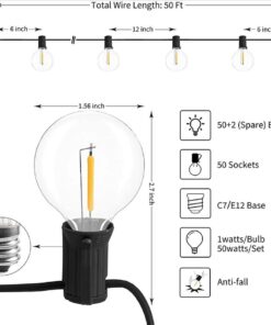 Outdoor String Lights 25 Feet G40 Globe LED Patio Lights with 13 Edison Plastic Bulbs(1 Spare), Waterproof Connectable Hanging Christmas Lights for Backyard Porch Balcony Party Xmas Decor, Black Black - LED 25 ft 30 51ZXmeY2fNL