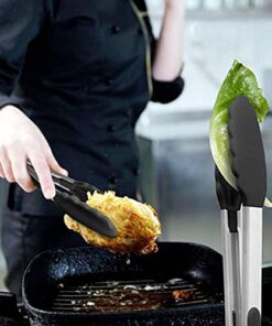 Vivree Kitchen Tongs Set - Salad & Grill Stainless Steel Serving Tongs with Silicone Tips - 9"&12" (Black) Black 45 51ZnOi0MiPL 2