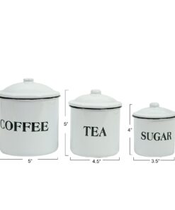 Creative Co-Op Metal Containers with Lids, Coffee, Tea, Sugar (Set of 3 Sizes/Designs) White 23 51Zy36oyc0L