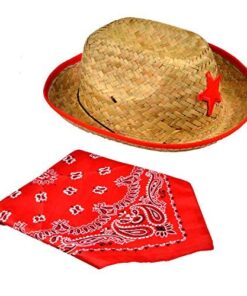 JOYIN Toy Pack of 12 Childs Straw Cowboy Hats with Cowboy Bandannas (6 Red & 6 Blue) Christmas Party Favors 22 51a8Tn7fI3L