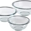 Pyrex Smart Essentials 3-Piece Prepware Mixing Bowl Set, 1-Qt, 1.5-Qt ,and 2.5-Qt Glass Mixing Bowls, Dishwasher, Microwave and Freezer Safe bakeware Frustration-Free Packaging 27 51aBv22vc5L