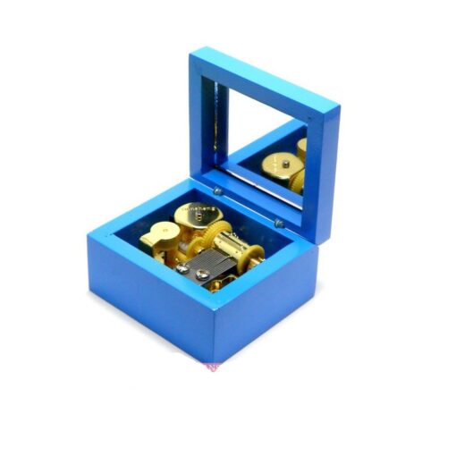 Hleeduo 18 Note Wind-up Wooden Musical Box ,Gold Movement---different Color and Tune Available, Tune: The Wind Forest From My Neighbor Totoro, Blue