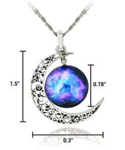 Luvalti Galaxy & Crescent Cosmic Moon Pendant Necklace, Purple Glass, 17.5'' Chain, Great Gift for Women 20 51aJcttFC2L