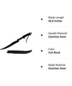 Alternative view of BladesUSA HK-1482 Series Red Flame Samurai Fantasy Sword Full Black