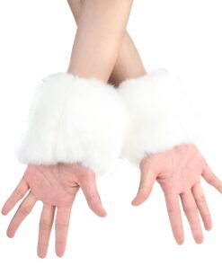ECOSCO Faux Fur Soft Wrist Cuff Warmers Winter Furry Wrist Warmers for Women Girls White 13 51atYs6fg0L