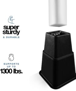 Adjustable Stackable Bed Frame Risers for Elevation & Under-Bed Storage - Heavy-Duty Furniture Riser for Table, Couch, Desk, and Chair - Set of 4 Large & 4 Small Bed Lifts - Black Home It 29 51awPDquYL 1