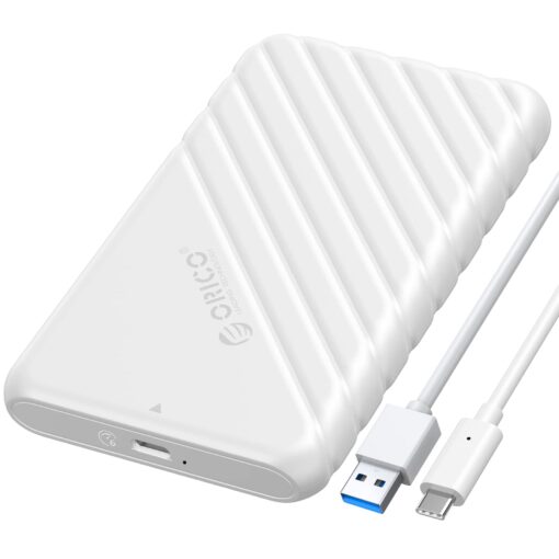 ORICO 2.5 inch USB C Hard Drive Enclosure USB 3.1 Gen 1 to SATA III External Hard Drive Case for SSD HDD 9.5 7mm Tool-Free with UASP, White (25PW1-C3) ORICO-25PW1-C3-WH