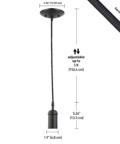 Globe Electric 64906 1-Light Pendant, Matte Black, Black Woven Fabric Cord, E26 Base Socket, Kitchen Island, Café, Decorative, Ceiling Hanging Light Fixture, Modern, Vintage, Bulb Not Included Without Bulb 24 51axaNWgKL 1