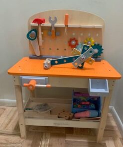 Amazon Basics Wooden Play Toy Tool Set and Workbench for Toddlers, Preschoolers, Children Age 3+ Years, 36 cm D x 58 cm W x 77.9 cm H, Multicolor 18 51azrKpxRjL