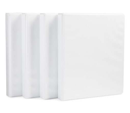 Amazon Basics 3 Ring Binder with 1 Inch D-Ring and Clear Overlay, White, Pack of 4 1-inch 4-Pack