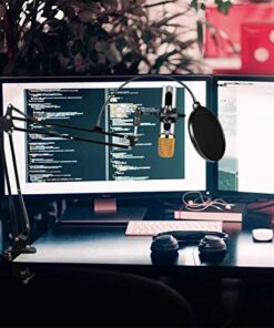 Eastshining Upgraded Adjustable Microphone Suspension Boom Scissor Arm Stand with Shock Mount Mic Clip Holder 3/8'' to 5/8'' Screw Adapter -for Blue Yeti, Snowball & Other Microphones stand with adapter 33 51b0pfQcCdL