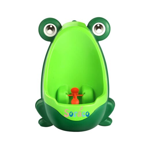 Soraco Cute Frog Potty Training Urinal for Boys with Aiming Target, Green Bathroom Pee Trainer Toilet