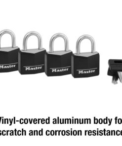 Master Lock Covered Aluminum Padlock with Key, Black, 4 count (Pack of 1) 4 count (Pack of 1) 25 51bIgMwyQ1L