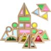 Agirlgle Wood Building Blocks Set for Kids 24 Pcs Rainbow Stacker Stacking Game Construction Toys Set Preschool Colorful Learning Educational Toys - Geometry Wooden Blocks for Boys & Girls