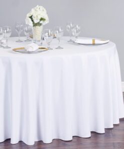 Alternative view of LTC LINENS 120 in Round Tablecloth for 60 Inch Round Table - White Round Table Cover - Washable, Wrinkle Resistant Polyester Fabric Cloth for Wedding, Party 120"