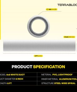 TerraBloom 8 Inch Aluminum Flex Duct - 8 FT Long, Flexible Ducting with 2 Clamps, 3 Layer HVAC Ventilation Air Hose - Great for Dryer, Grow Tent, Green Houses, Household HVAC Venting 8" X 8 FT (SILVER) 14 51c sSKKqL