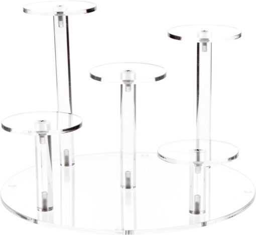 Plymor Clear Acrylic Round 10" Base Display Riser with 5 Round 3" Display Pedestals, 7" High 7" x 10" x 10"