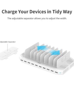 Alxum iPad Charging Station for Multiple Devices, 96W 10 Port Cell Phone Charging Station Organizer,USB Fast Charger Dock Compatible w iPad/iPhone/Android/Kindle/Fire/Kindle Tablet, UL Certified,White 52 51c1SIhipZL