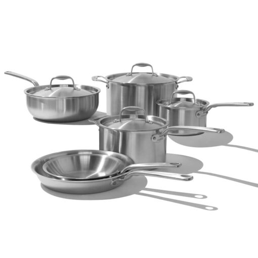 Made In Cookware - 10 Piece Stainless Steel Pot and Pan Set - 5 Ply Clad - Includes Stainless Steel Frying Pans, Saucepans, Saucier and Stock Pot W/Lid - Professional Cookware - Made in Italy 10-Piece (Stainless Steel)