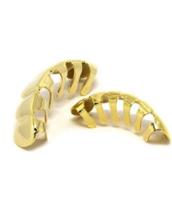 TSANLY Gold Grillz 6 Teeth Mouth 24K Plated Gold Top & Bottom Grills Caps Set for Son + Extra Molding Bars + Microfiber Cloth 17 51c56y3lvmL