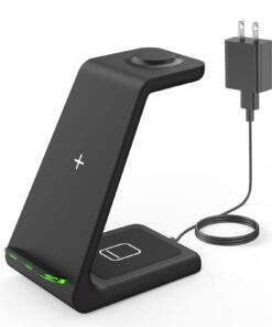 Wireless Charging Stand, GEEKERA 3 in 1 Wireless Charger Dock Station for iPhone 15 14 13 12 11 Pro Max Plus XR XS 8 Plus, Apple Watch Ultra/9/SE/8/7/6/5/4/3/2, AirPods Pro/3 Black 27 51cMy7ztTZL