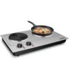 CUSIMAX 1800W Double Hot Plate, Stainless Steel Silver Countertop Burner Portable Electric Double Burners Electric Cast Iron Hot Plates Cooktop, Easy to Clean, Upgraded Version C180N Double Burner 49 51cRlqZ4cL