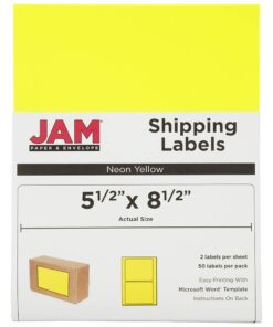 JAM PAPER Shipping Labels - Half Page - 5 1/2 x 8 1/2 - Neon Yellow - 50/Pack 5 1/2" x 8 1/2" Labels (Half Sheet) 11 51cS1X3EqLL