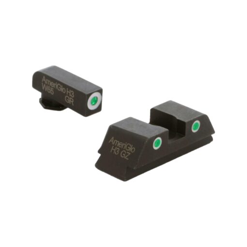 AMERIGLO Classic Tritium Front/Rear Square-Notch 3 Dot Sight Set Compatible with Glock Gen 1-4 9mm/.40/.380, Gen 5 10mm/.45 Green FRONT Green REAR