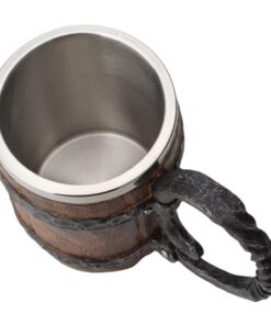 550ML Viking Beer Mug, Stainless, Whiskey Barrel Cup ,Viking wood style Beer mug ,Wooden Gift Antique Men's Barrel Capacity 10 51cu6a p16L