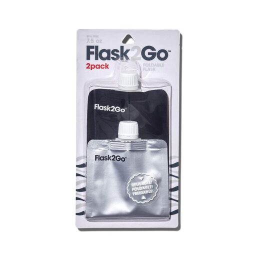 Flask2Go - The Foldable Flexible Flask for Tailgating, Camping, and Concerts Black/Silver