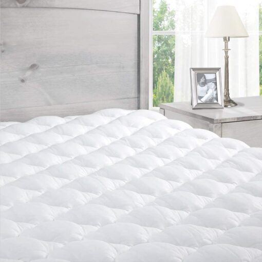 ExceptionalSheets Pillow Top Mattress Pad - Found in Marriott Hotels with Fitted Skirt and 18" Deep Pockets - Supportive Pillowtop Mattress Pad Cover with Cluster Fiber - California King Size