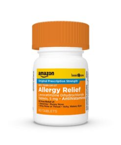 Amazon Basic Care 24 Hour Allergy Relief, Levocetirizine Dihydrochloride Tablets, 5 mg, Antihistamine, Relieves Sneezing, Runny Nose, Itchy Nose or Throat and Itchy, Watery Eyes, 80 Count 35 51dUFkQNv4L