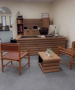 Casa Mare 87" Wood Office Furniture Set of 4pcs | Executive Desk w/Leather Pad | Large Storage Cabinet w/Chrome Handles & Legs | Modern File Cabinet | Coffee Table | Sturdy Farmhouse Home Workstation 21 51dVBk1fVL