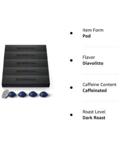 Nespresso Capsules VertuoLine, Diavolitto, Dark Roast Espresso Coffee, 10 Count (Pack of 5), Brews 1.35oz (VERTUO LINE ONLY) 10 Count (Pack of 5) 29 51dgr90uo3L