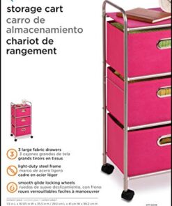 Honey-Can-Do 3 Drawer Rolling Cart - Pink CRT-02348 Pink, 11.5 in L x 16.125 in W x 35.5 in H (29.2 cm L x 41 cm W x 90.2 cm H) 15 51dnazNV2mL