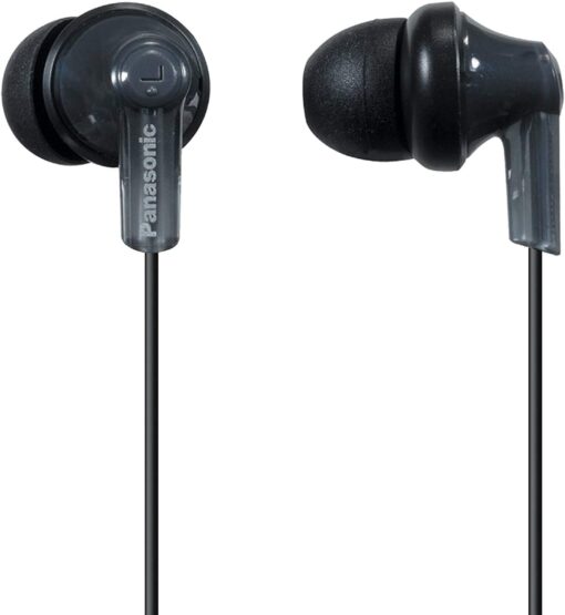 Panasonic ErgoFit Wired Earbuds, In-Ear Headphones with Dynamic Crystal-Clear Sound and Ergonomic Custom-Fit Earpieces (S/M/L), 3.5mm Jack for Phones and Laptops, No Mic - RP-HJE120-K (Black) Black