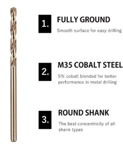 Hymnorq Metric M35 Cobalt Steel Extremely Heat Resistant Twist Drill Bits with Straight Shank Set of 50pcs in 5 Sizes(1, 1.5, 2, 2.5, 3mm) for Stainless Steel Cast Iron and Hard Metals 50pcs metric 5size 14 51dxTSMMMbL