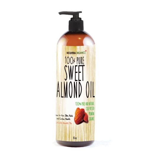 Molivera Organics Sweet Almond Oil 16 fl oz. 100% Pure and Natural, Cold Pressed Moisturizer for Skin and Hair 16 Fl Oz (Pack of 1)