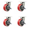 Extra Heavy Duty Kingpinless 8” x 3” Red Polyurethane Tread on Metal Core Caster Set of 4-2 Swivel w/Brakes & Bolt on Swivel Locks/2 Swivel with Brakes - 10,000 lbs. Total Capacity-Service Caster 8" Wheel 4 Swivel w/4 Brakes & 2 Swivel Locks 21 51e75S bctL