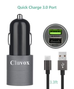 Cluvox 18W USB Fast Charger Set, Compatible for Google Pixel 8 Pro/7/6/5/4/iPhone 15 Plus/Pro Max, Galaxy Phone Quick Charge 3.0 Charger kit, Rapid Car Charger+Wall Charger with 2 Type C Cord 3ft 9 51eIoI9NHAL