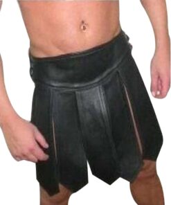 Mens Sexy Real Black Leather Gladiator Kilt Gay Clubwear LARP - (K1) W30 X 24"