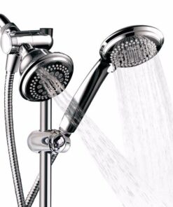 DreamSpa 3-way Shower Combo PLUS Instant-Mount Drill-Free Slide Bar - Enjoy Overhead & Handheld Shower Head with Height/Angle Adjustable Bracket and Stainless Steel Hose for Ultimate Convenience! 4" + 4" Shower Head Combo w/ Slide Bar 32 51eqVMntyxL