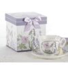 Porcelain Adult Tea Cup and Saucer, Lavendar & Rose Pattern, Arrives in Matching Keepsake Box,6 fluid ounces