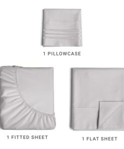 Alternative view of Twin Size 3 Piece Sheet Set - Comfy Breathable & Cooling Sheets - Hotel Luxury Bed Sheets for Women & Men - Deep Pockets, Easy-Fit, Soft & Wrinkle Free Sheets - Light Grey Oeko-Tex Bed Sheet Set 03 - Light Grey Twin